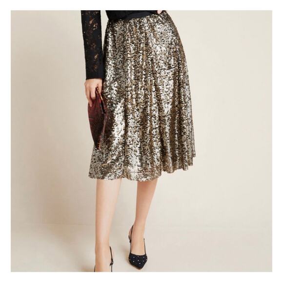 Anthropologie Maeve Orleans Gold Black Sequin Midi Formal Party Glam Skirt 3X - Picture 1 of 10